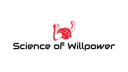 Un logo représentant un cerveau rouge stylisé avec des bras musclés en flexion, symbolisant la force et la volonté. Sous l'image, le texte indique "Science of Willpower" en police moderne et audacieuse.